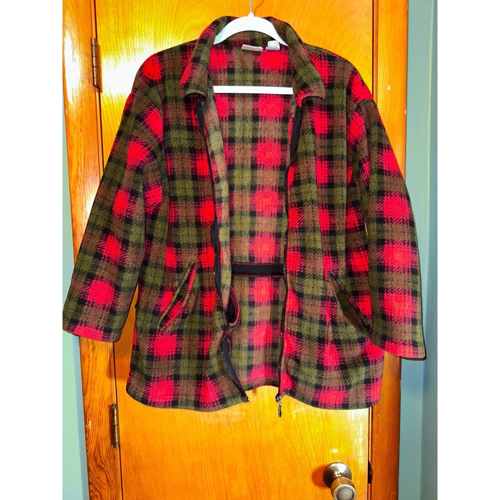 Laura Gayle Vintage Red‎ Buffalo Plaid Full Zip Fleece Jacket Size PM